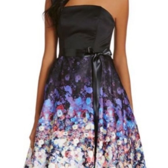 Betsy & Adam Floral Printed Hi-Lo Satin Dress NWT - Picture 1 of 6